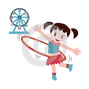 A happy girl play Hula hoop in playgroud photo