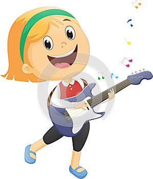 Happy girl playing guitar