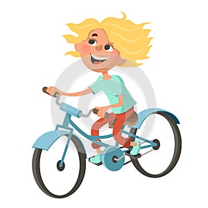 Happy girl rides a bicycle