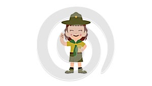 Happy Girl Scout waving animation on white screen