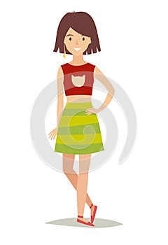 Happy girl in a skirt, vector illustration on white background