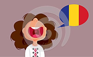 Happy Girl Speaking Romanian Vector Cartoon Illustration