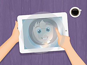 Happy girl with tblet