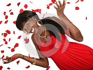 Happy Girl Throwing Rose Petal