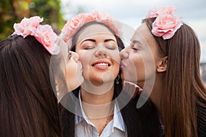 Happy girls celebrating a bachelorette party of bride