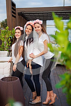 Happy girls celebrating a bachelorette party of bride