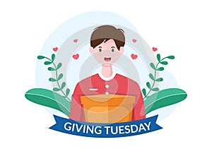 Happy Giving Tuesday Celebration with Give gifts to Encourage People to Donate in Hand Drawn Cartoon Flat Illustration