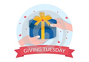 Happy Giving Tuesday Celebration with Give gifts to Encourage People to Donate in Hand Drawn Cartoon Flat Illustration