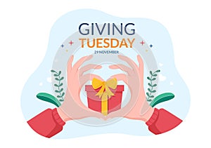 Happy Giving Tuesday Celebration with Give gifts to Encourage People to Donate in Hand Drawn Cartoon Flat Illustration