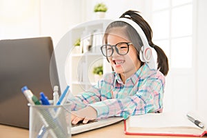 Happy glasses kids playing computer