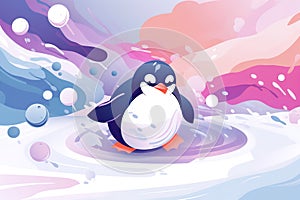 A happy - go - lucky penguin sliding on the ice. Generative AI