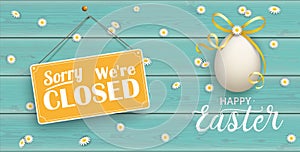 Happy Golden Easter Eggs Daisy Wooden Closed Turquoise Header