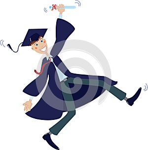 Happy graduate in cap and gown with diploma
