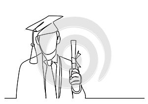 Happy graduate with diploma - continuous line drawing photo