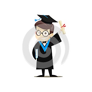 Happy graduate holding a book and diploma in his hands photo