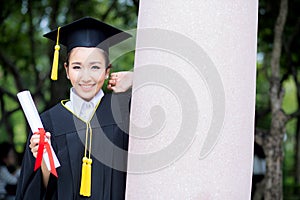 Happy graduated student girl, congratulations of education success.