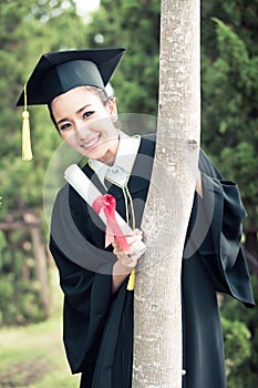 Happy graduated student girl, congratulations - graduate education success