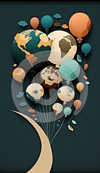 Happy graduation background with balloons earth colors