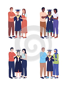 Happy graduation celebration semi flat color vector characters set