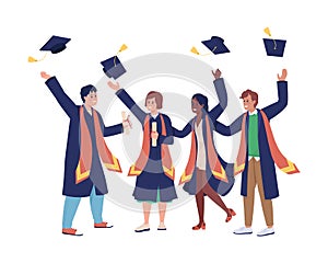 Happy graduation ceremony semi flat color vector characters