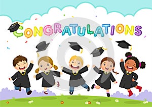 Happy graduation day. Vector illustration of students celebrating graduation