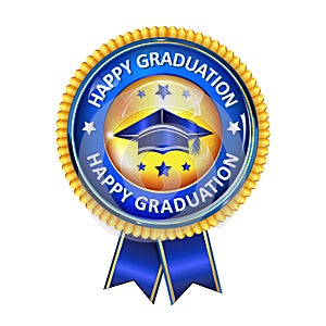 Happy Graduation elegant award ribbon with cap