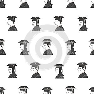 Happy Graduation Faces Vector Graphic Cartoon Seamless Pattern