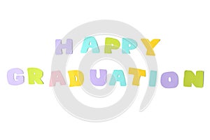 Happy graduation text on white background