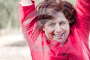 Happy grandmother in field