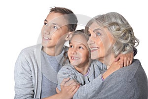 Happy grandmother with her grandchildren