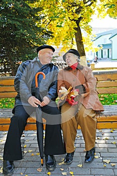 Happy grandparent on bench