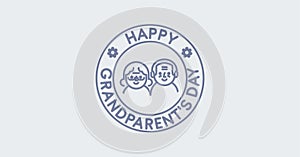 Happy Grandparent`s Day typography minimal postcard. Text patch sticker. Round seal stamp logo. Quote, phrase. Label or badge