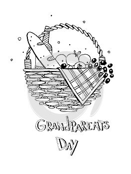 Happy Grandparent`s Day Vector Calligraphy with basket on White Background