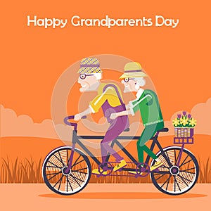 Happy Grandparents Day card.Vector happy family drive by bike