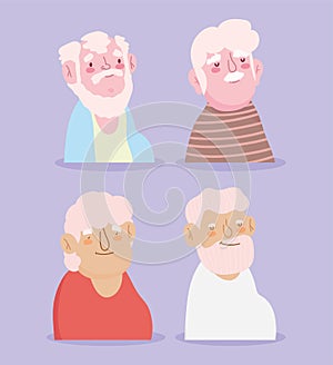 Happy grandparents day, cute old men grandfathers characters cartoon card