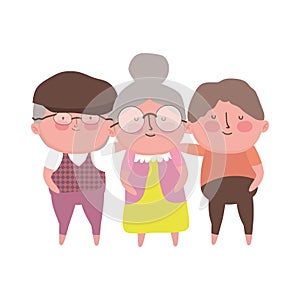 Happy grandparents day, grandfathers and granny together cartoon photo