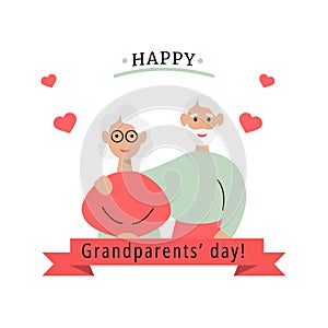 Happy Grandparents Day Greeting Card. Grandparents hug each other. Elderly people. Vector Illustration for card