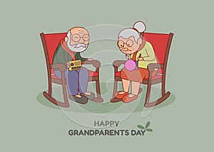 Happy Grandparents day vector illustration. sit in chair blue pastel background