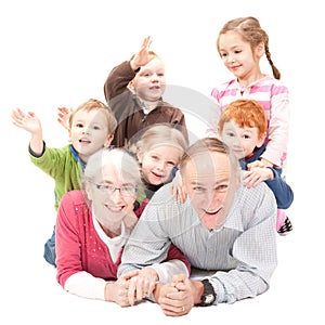 Happy grandparents with grandkids photo