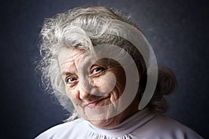 Happy granny portrait on a dark background