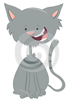 Happy gray tabby cat cartoon animal character