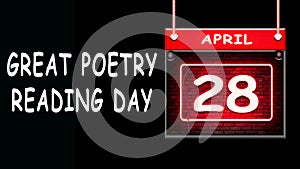 28 April, Great Poetry Reading Day. Neon Text Effect on Bricks Background