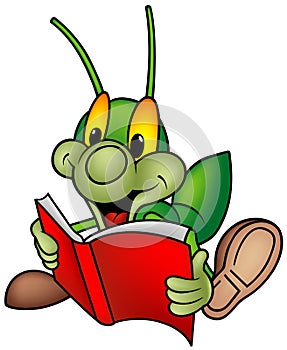 Happy Green Bug 01 - reading book