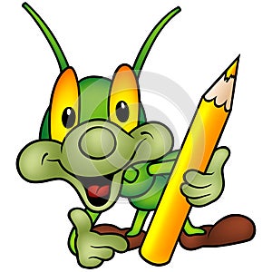 Happy Green Bug as painter