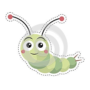 Happy green caterpillar bug. Vector