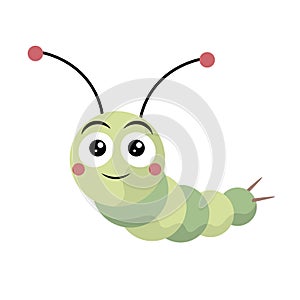 Happy green caterpillar bug. Vector