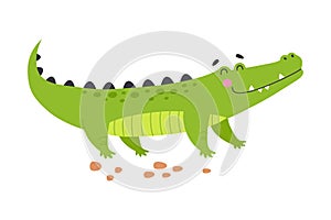 Happy Green Crocodile or Gator Animal with Sharp Teeth Vector Illustration