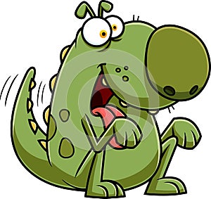 Happy Green Dino Dog Cartoon Character Begging