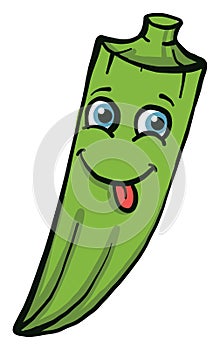 Happy green okra, illustration, vector