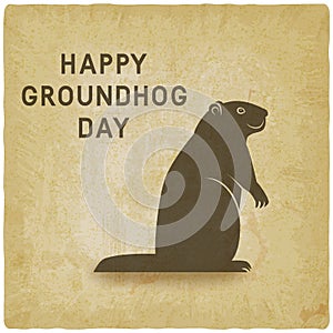 Happy Groundhog day card vintage background